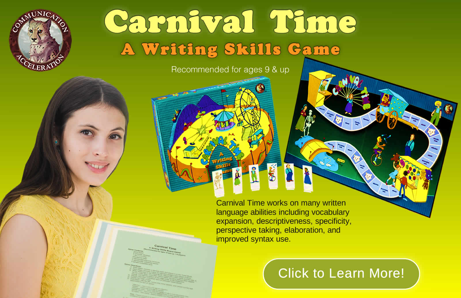Carnival Time Writing Skills Game Advertisement